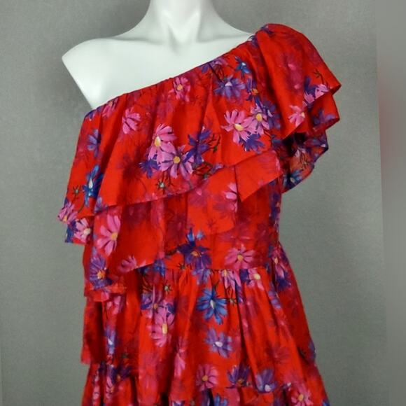 Endless Rose Vallis One Shoulder Floral Tiered Mini Dress Size Large - Picture 7 of 16
